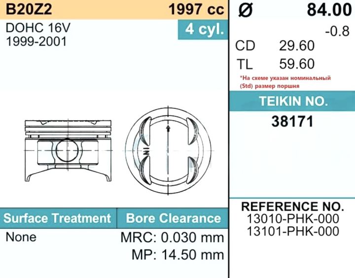Поршни (4шт) 38171-STD TEIKIN Поршни (4шт) 38171-STD TEIKIN